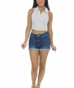 HYFVE Tops Light Mauve Collared Sleeveless Knit Crop Top 14 HYFVE Tops Light Mauve Collared Sleeveless Knit Crop Top