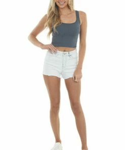 Vervet Light Mineral Washed Raw Hem High Rise Shorts Bottoms