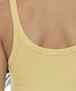 La Miel Tops Light Mustard Ribbed Knit Scoop Neck Tank Top