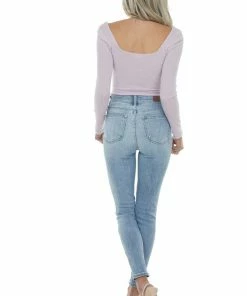 LE LIS Light Orchid Long Sleeve Bow Front Bodysuit