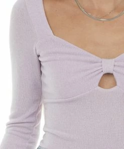 LE LIS Light Orchid Long Sleeve Bow Front Bodysuit