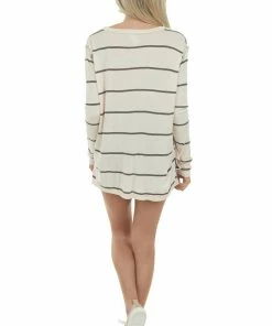 BiBi Tops Light Peach Multiprint Raw Edge Knit Top