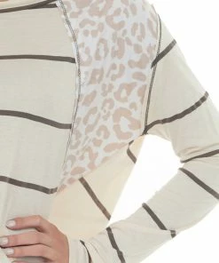 BiBi Tops Light Peach Multiprint Raw Edge Knit Top