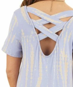 Hailey & Co Dresses Light Periwinkle Short Tie Dye Dress With Criss Cross Back