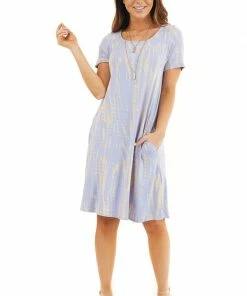 Hailey & Co Dresses Light Periwinkle Short Tie Dye Dress With Criss Cross Back