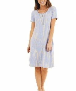 Hailey & Co Dresses Light Periwinkle Short Tie Dye Dress With Criss Cross Back