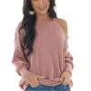 Fantastic Fawn Light Punch Cold Shoulder Fuzzy Banded Sweater Tops