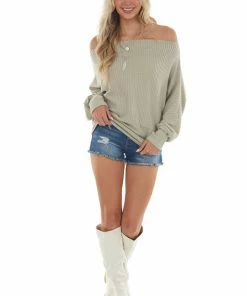 Kori America Light Sage Off The Shoulder Long Sleeve Top