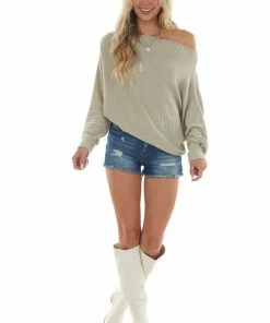 Kori America Light Sage Off The Shoulder Long Sleeve Top