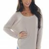 Sweet Lovely Light Taupe Raw Edge V Neck Waffle Knit Top Tops