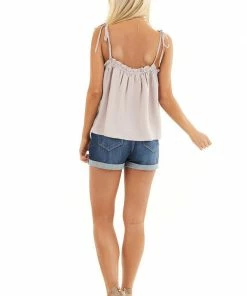 Wishlist Tops Light Taupe Sleeveless Shirred Tank Top With Tie Straps 24 Wishlist Tops Light Taupe Sleeveless Shirred Tank Top With Tie Straps