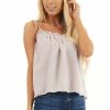 Wishlist Tops Light Taupe Sleeveless Shirred Tank Top With Tie Straps 2 Wishlist Tops Light Taupe Sleeveless Shirred Tank Top With Tie Straps