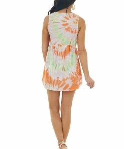 Sweet Lovely Tops Light Tawny Tie Dye Print Sleeveless Babydoll Knit Top