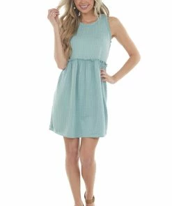 Entro Light Teal Circle Texture Babydoll Knit Dress Dresses
