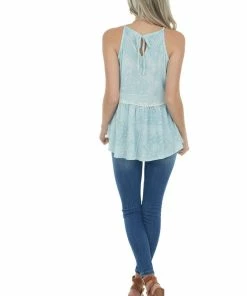 Twenty Second Light Teal Paisley Print Halter Neck Drop Waist Knit Top Tops