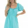 143 Story Light Teal Ruffle Detail Woven Short Dress Dresses 1 143 Story Light Teal Ruffle Detail Woven Short Dress Dresses