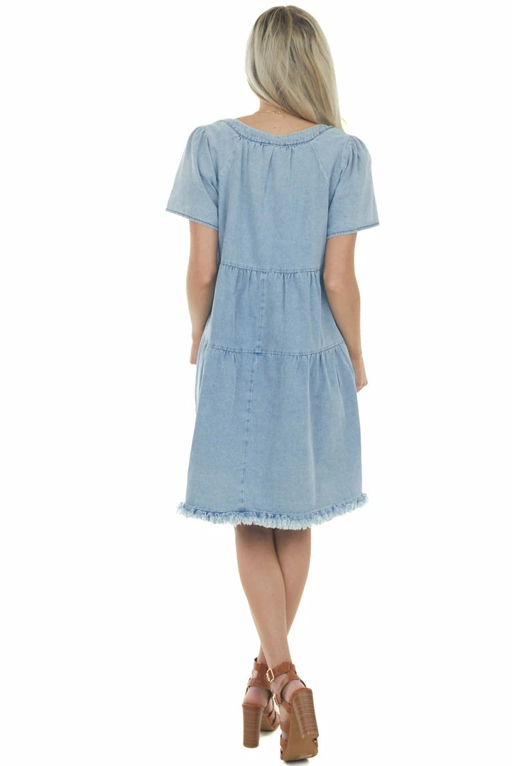 Umgee Dresses Light Vintage Wash Tiered Babydoll Denim Dress 9 Umgee Dresses Light Vintage Wash Tiered Babydoll Denim Dress