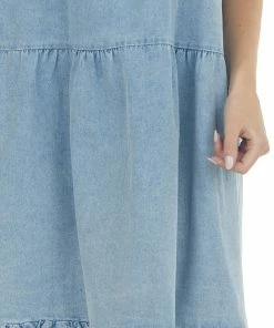 Umgee Dresses Light Vintage Wash Tiered Babydoll Denim Dress 22 Umgee Dresses Light Vintage Wash Tiered Babydoll Denim Dress