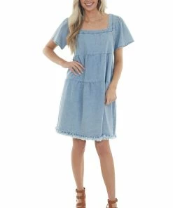 Umgee Dresses Light Vintage Wash Tiered Babydoll Denim Dress 19 Umgee Dresses Light Vintage Wash Tiered Babydoll Denim Dress