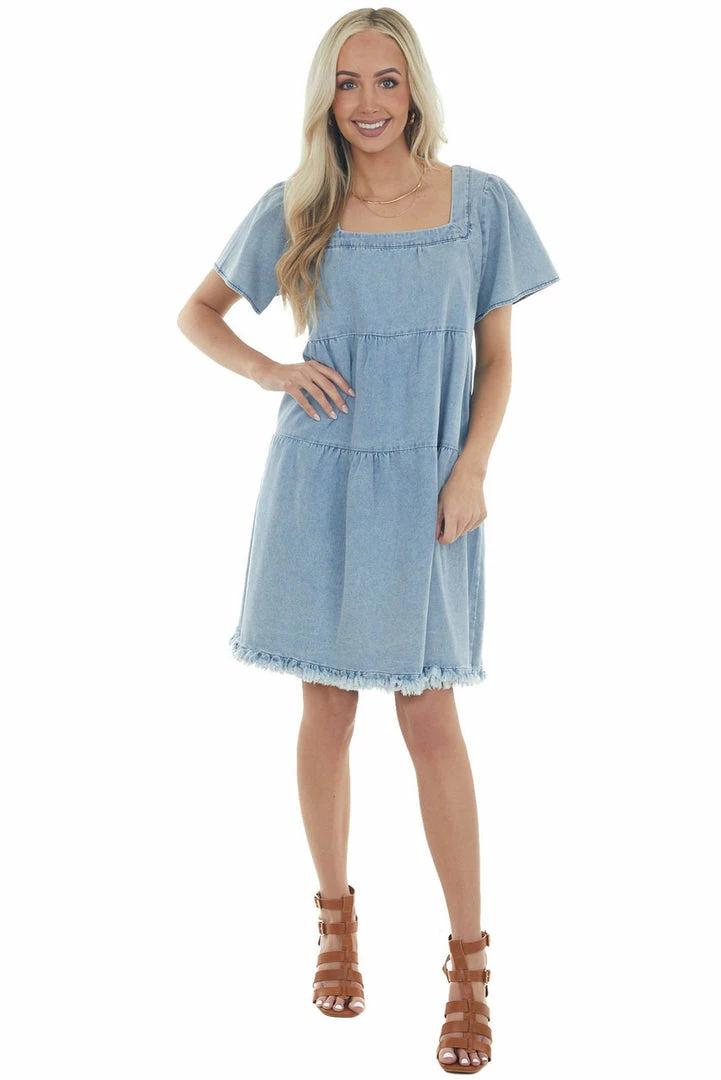 Umgee Dresses Light Vintage Wash Tiered Babydoll Denim Dress 7 Umgee Dresses Light Vintage Wash Tiered Babydoll Denim Dress