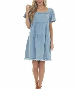 Umgee Dresses Light Vintage Wash Tiered Babydoll Denim Dress 17 Umgee Dresses Light Vintage Wash Tiered Babydoll Denim Dress