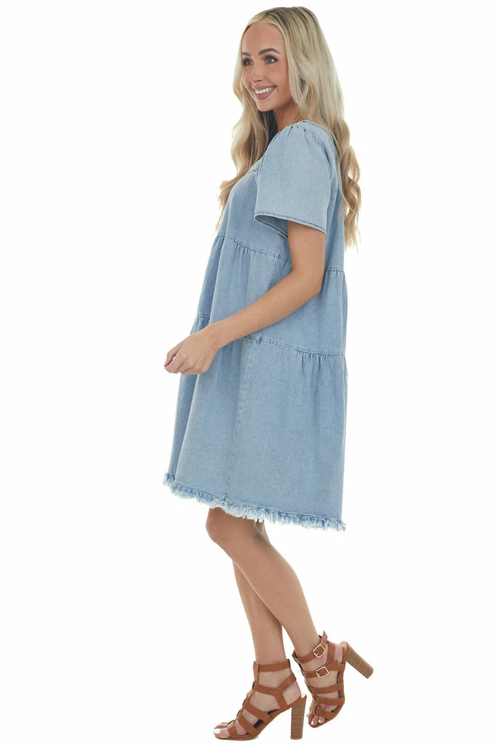 Umgee Dresses Light Vintage Wash Tiered Babydoll Denim Dress 8 Umgee Dresses Light Vintage Wash Tiered Babydoll Denim Dress