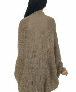 Davi & Dani Light Walnut Draped Dolman Sleeve Cardigan