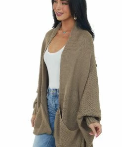 Davi & Dani Light Walnut Draped Dolman Sleeve Cardigan