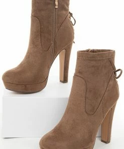 CJ Shoes Light Walnut High Heel Zip Up Booties With Tie Detail 24 CJ Shoes Light Walnut High Heel Zip Up Booties With Tie Detail