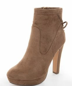 CJ Shoes Light Walnut High Heel Zip Up Booties With Tie Detail