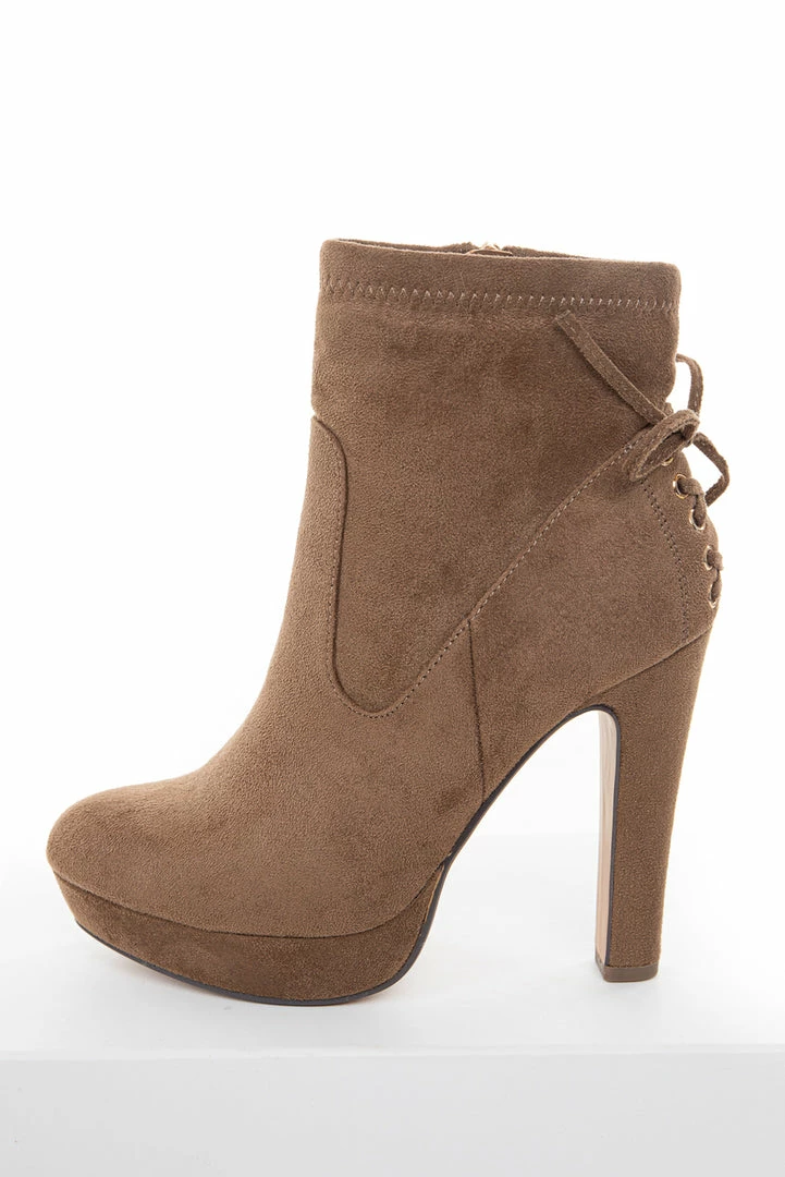 CJ Shoes Light Walnut High Heel Zip Up Booties With Tie Detail 4 CJ Shoes Light Walnut High Heel Zip Up Booties With Tie Detail