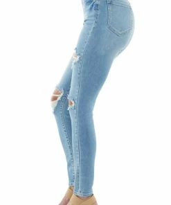 Cello Jeans Light Wash Distressed High Rise Skinny Jeans Bottoms