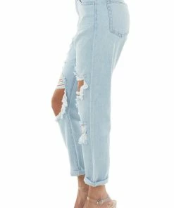 Just Panmaco Bottoms Light Wash High Rise Boyfriend Heavy Distressed Denim Jeans