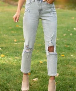 Vervet Bottoms Light Wash High Rise Distressed Mom Jeans