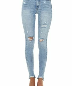 KanCan Light Wash High Rise Distressed Skinny Jeans With Cuffs