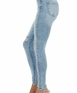 KanCan Light Wash High Rise Distressed Skinny Jeans With Cuffs