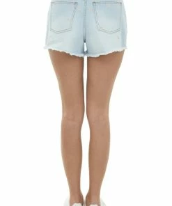 Easel Light Wash High Rise Flower Embroidered Shorts Bottoms