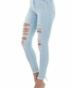 Cello Jeans Light Wash High Rise Frayed Hem Skinny Jeans Bottoms