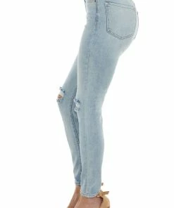Sneak Peek Light Wash High Rise Knee Torn Skinny Jeans Bottoms