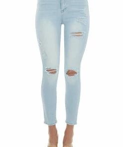 Cello Jeans Light Wash High Rise Lightly Distressed Jeans Bottoms