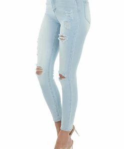 Cello Jeans Light Wash High Rise Lightly Distressed Jeans Bottoms
