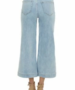 Risen Light Wash High Rise Wide Leg Ankle Jeans Bottoms