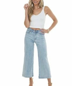 Risen Light Wash High Rise Wide Leg Ankle Jeans Bottoms