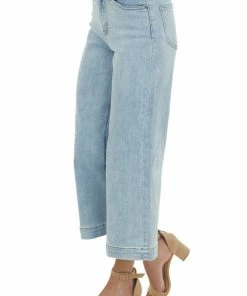 Risen Light Wash High Rise Wide Leg Ankle Jeans Bottoms
