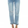Special A Bottoms Light Wash Mid Rise Distressed Cuffed Jeans With Relaxed Fit