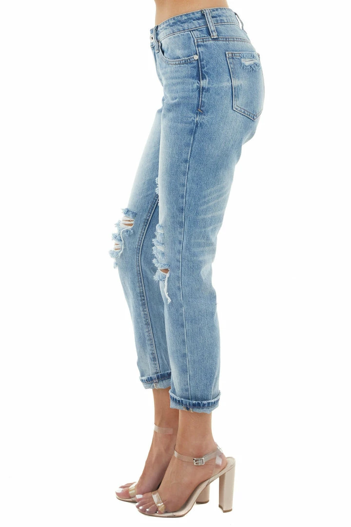 Special A Bottoms Light Wash Mid Rise Distressed Cuffed Jeans With Relaxed Fit 4 Special A Bottoms Light Wash Mid Rise Distressed Cuffed Jeans With Relaxed Fit