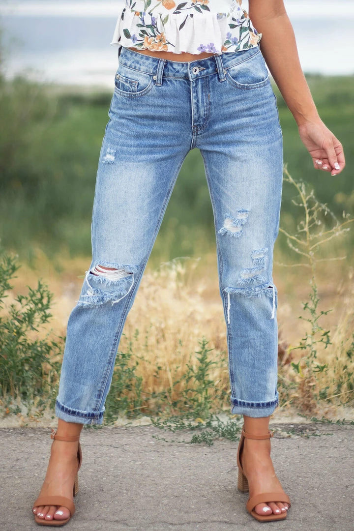 Special A Bottoms Light Wash Mid Rise Distressed Cuffed Jeans With Relaxed Fit 7 Special A Bottoms Light Wash Mid Rise Distressed Cuffed Jeans With Relaxed Fit