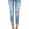 American Fit Bottoms Light Wash Mid Rise Distressed Skinny Jeans With Buttons