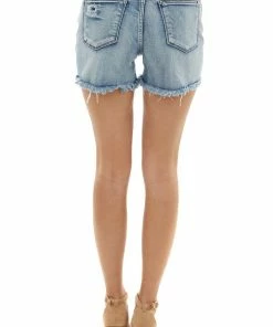 Judy Blue Light Wash Mid Rise Frayed Hem Denim Shorts 14 Judy Blue Light Wash Mid Rise Frayed Hem Denim Shorts