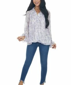 Entro Tops Lilac Long Sleeve Floral Button Up Blouse 18 Entro Tops Lilac Long Sleeve Floral Button Up Blouse